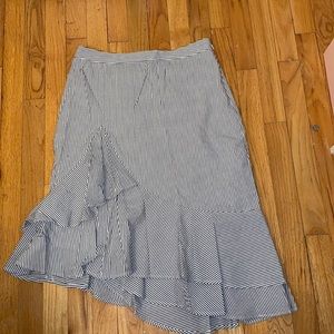 Striped ruffle midi skirt